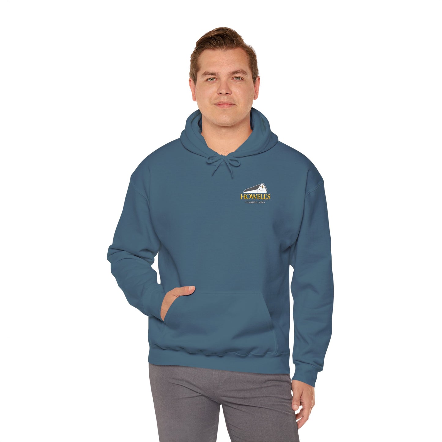 Adult Unisex Hoodie, Gildan Brand Howells Logo on front, Goats on Back