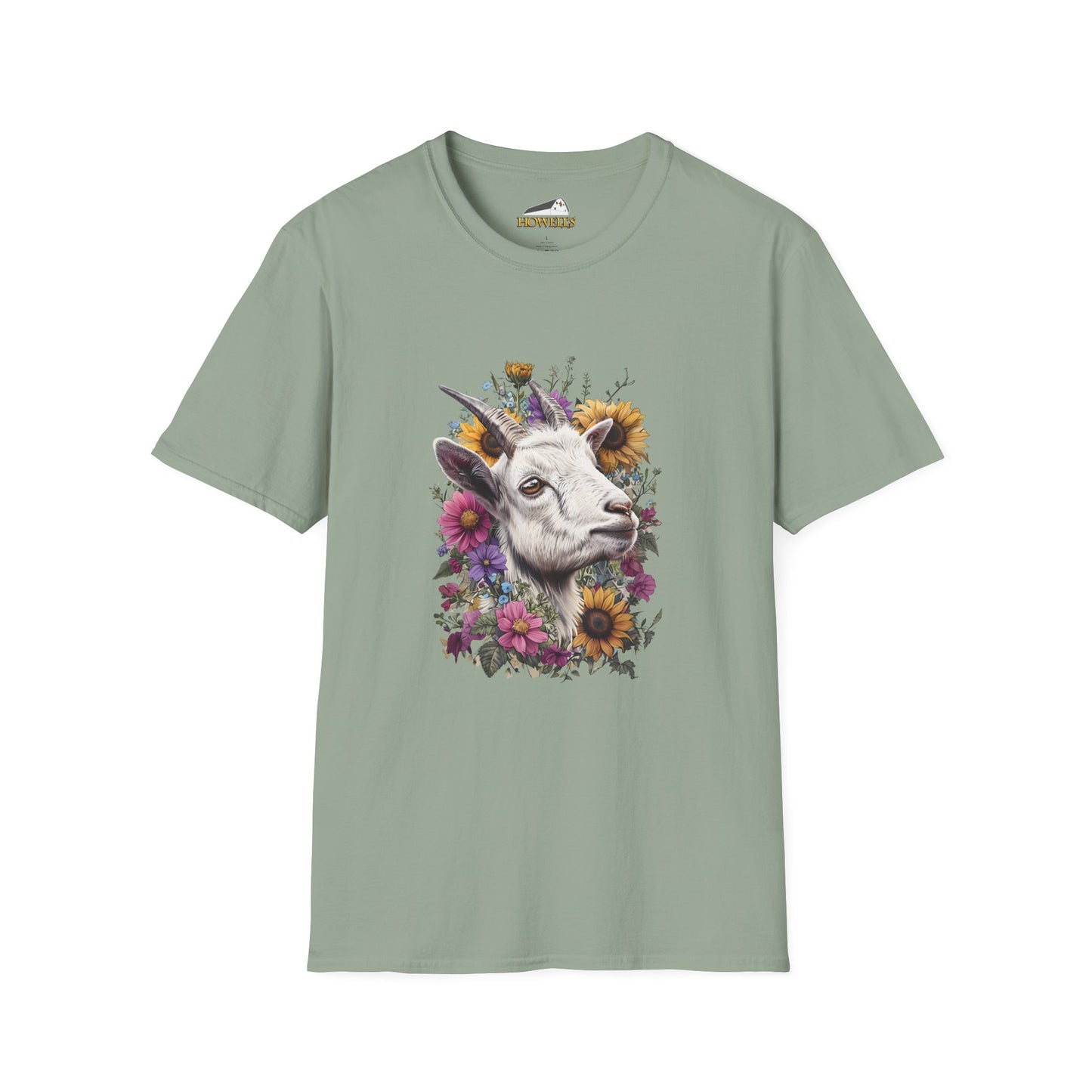 Floral Goat T-Shirt | Unisex Softstyle Tee, Animal Lover Gift, Nature Shirt, Country Aesthetic, Summer Fashion