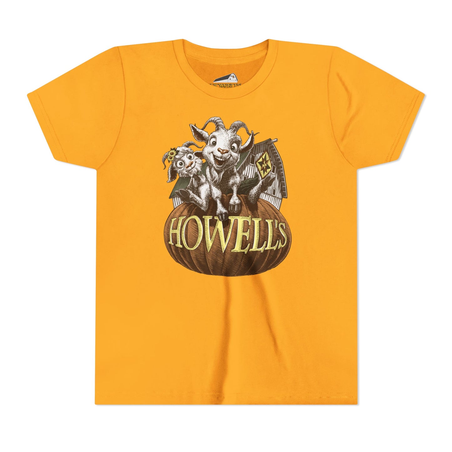 Youth Short Sleeve Tee with Howell's Pumpkin Design, Bella Canva Brand