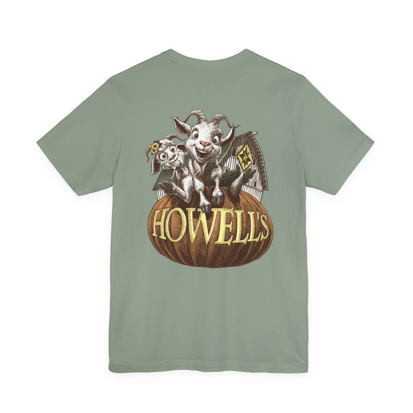 Howell's Goats Adult Unisex Tee, Bella Canva Logo on the Front Goats on the Back