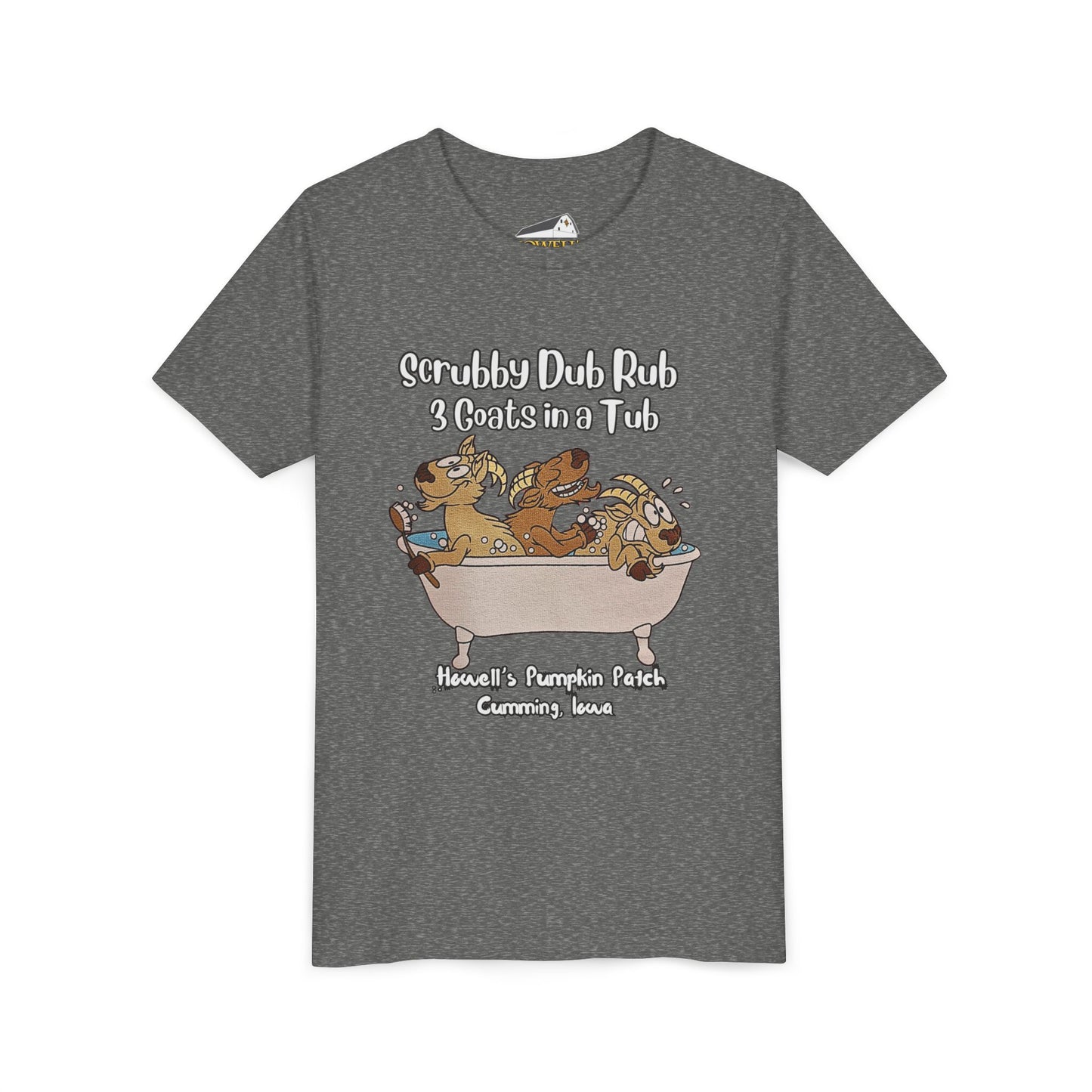 Goat Youth Tee: "Scrubby Dub Rub - 3 Goats in a Tub," Cute Animal Shirt for Kids