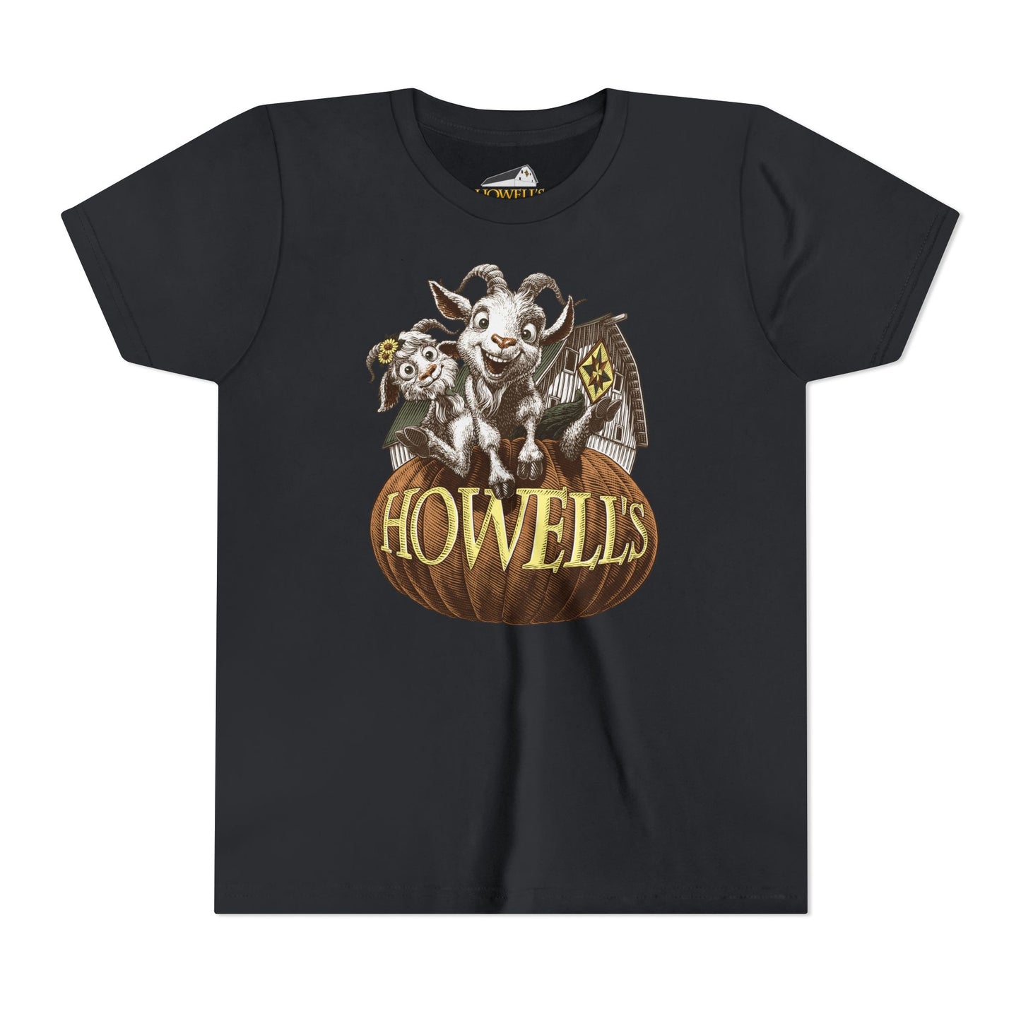 Youth Short Sleeve Tee with Howell's Pumpkin Design, Bella Canva Brand