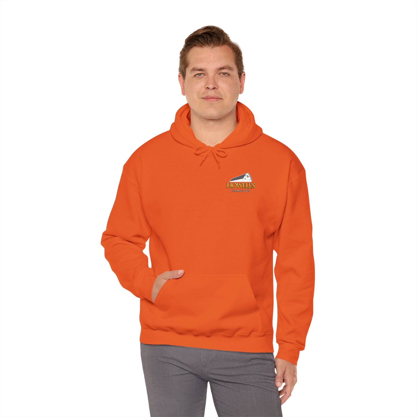 Adult Unisex Hoodie, Gildan Brand Howells Logo on front, Goats on Back