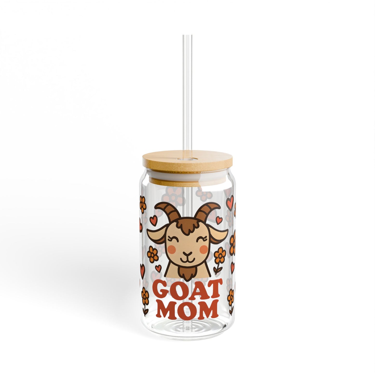 Cute Goat Mom Sipper Glass | 16oz Drinkware, Gifts for Goat Lovers, Mother's Day, Farmhouse Decor, Eco-Friendly Cup, Personalized Cup