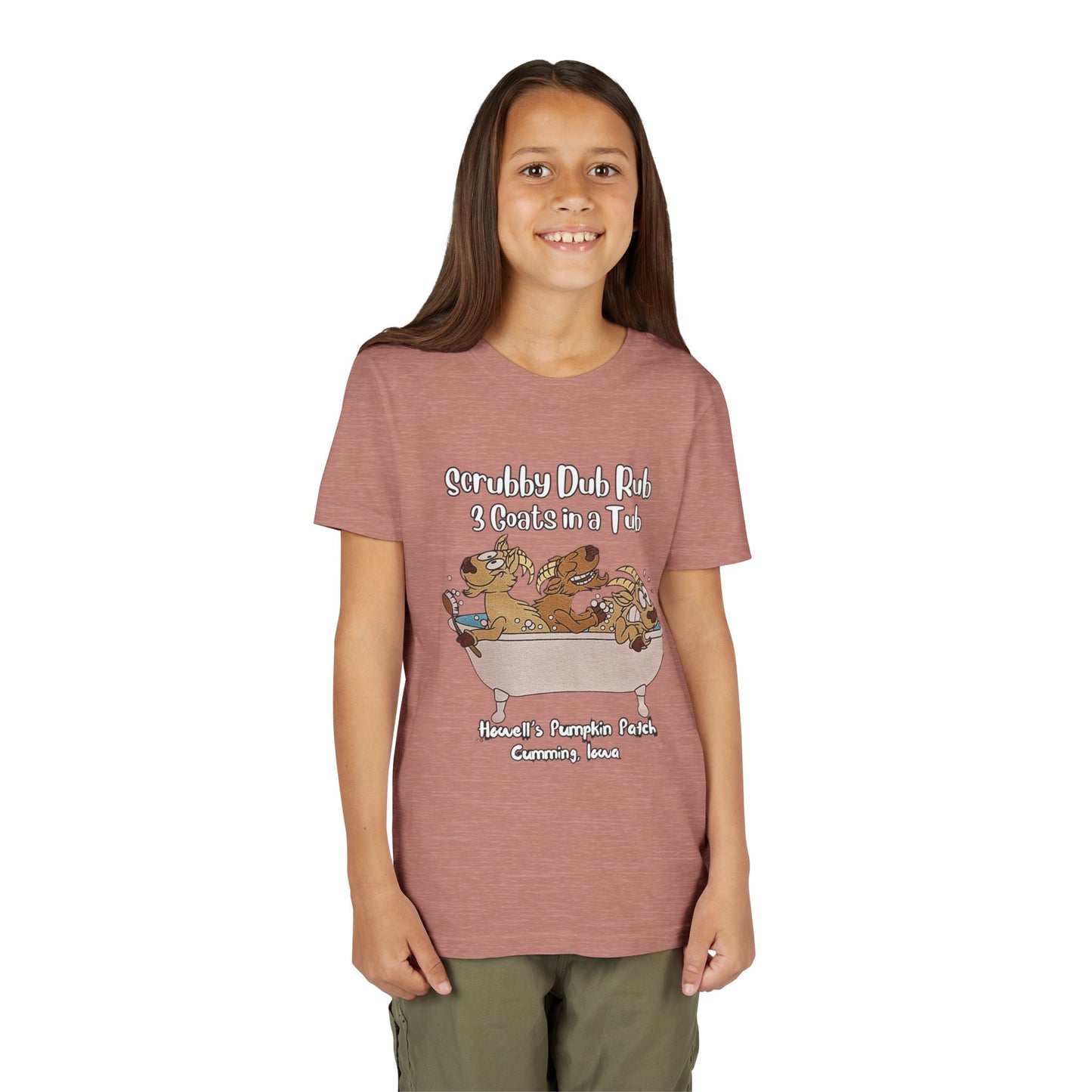 Goat Youth Tee: "Scrubby Dub Rub - 3 Goats in a Tub," Cute Animal Shirt for Kids