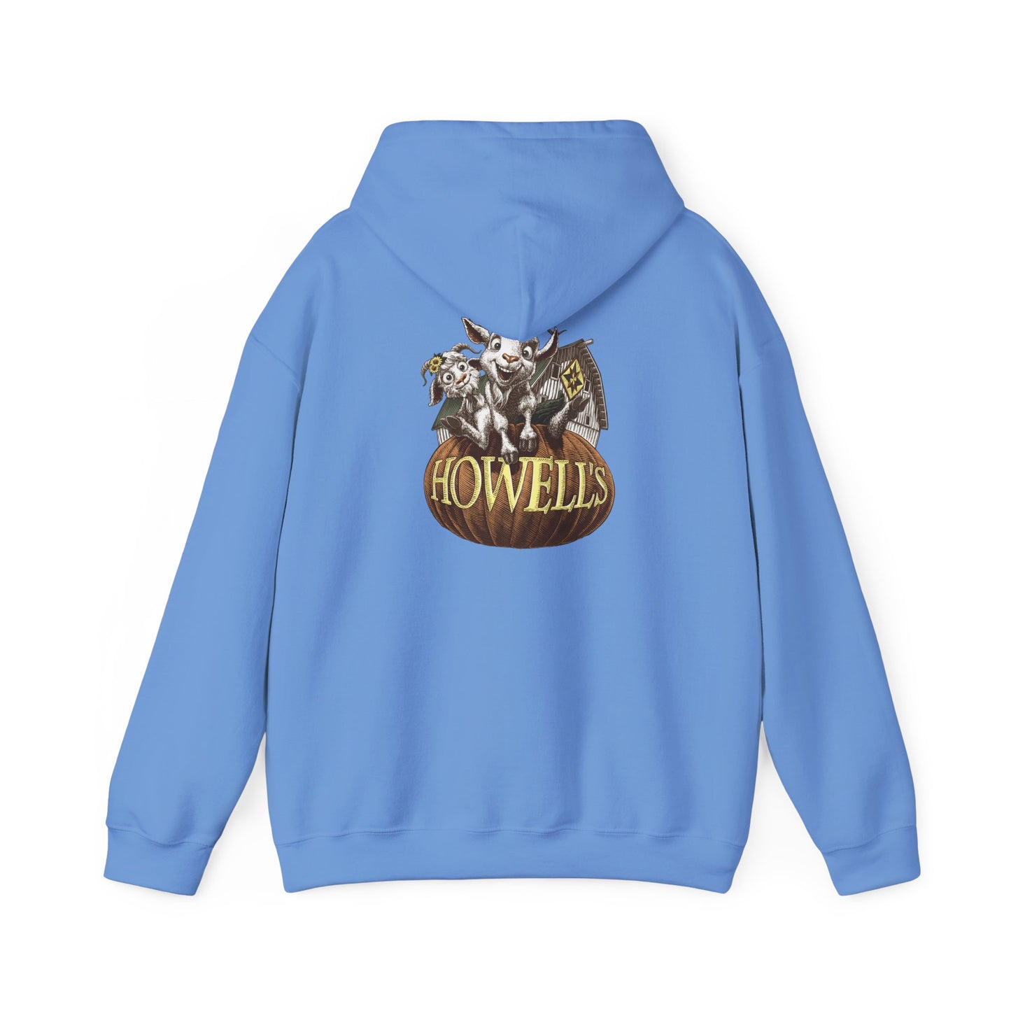 Adult Unisex Hoodie, Gildan Brand Howells Logo on front, Goats on Back