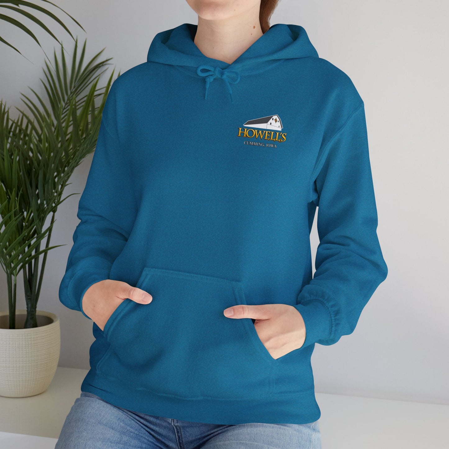 Adult Unisex Hoodie, Gildan Brand Howells Logo on front, Goats on Back