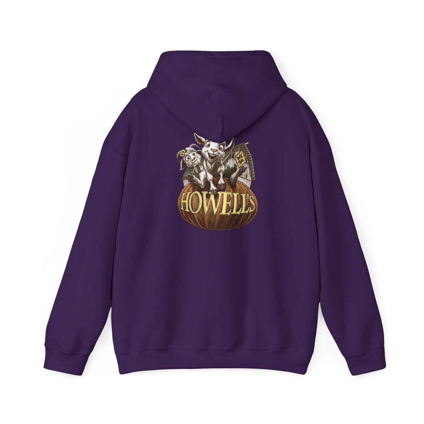 Adult Unisex Hoodie, Gildan Brand Howells Logo on front, Goats on Back