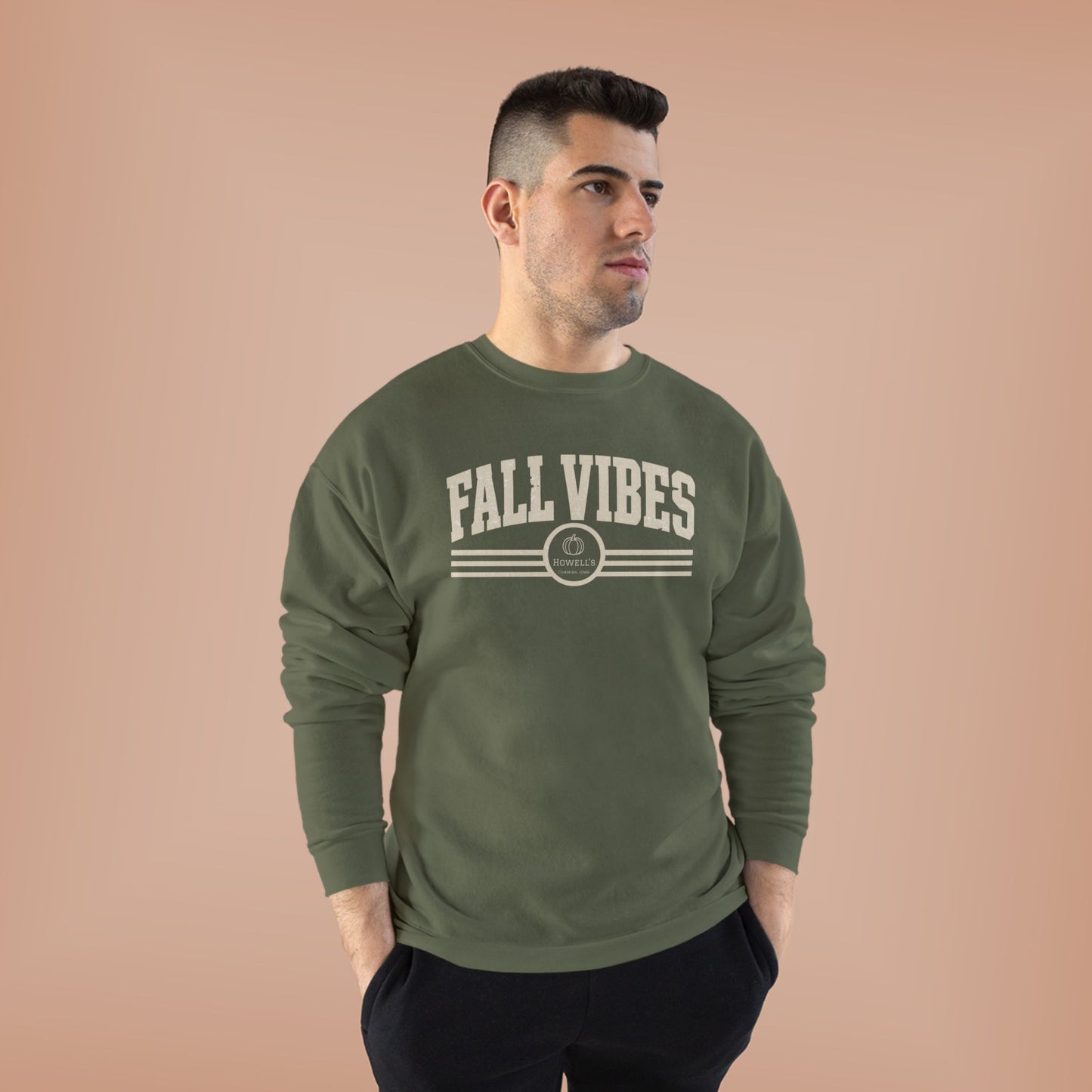 Fall Vibes Crewneck Sweatshirt — Cozy Olive Autumn Pullover