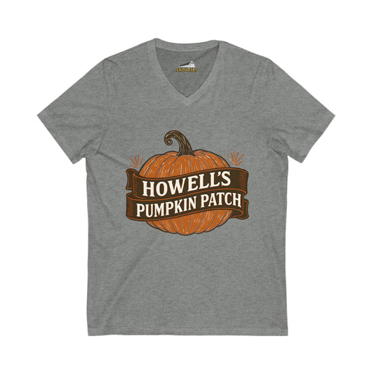Howell's Pumpkin Patch Unisex V-Neck Tee, Fall Apparel, Halloween T-Shirt, Pumpkin Lover Gift, Autumn Fashion, Festival Top