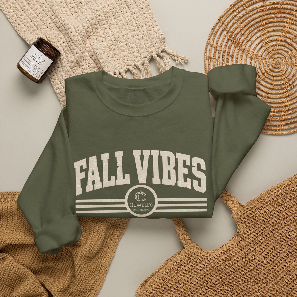 Fall Vibes Crewneck Sweatshirt — Cozy Autumn Graphic Pullover
