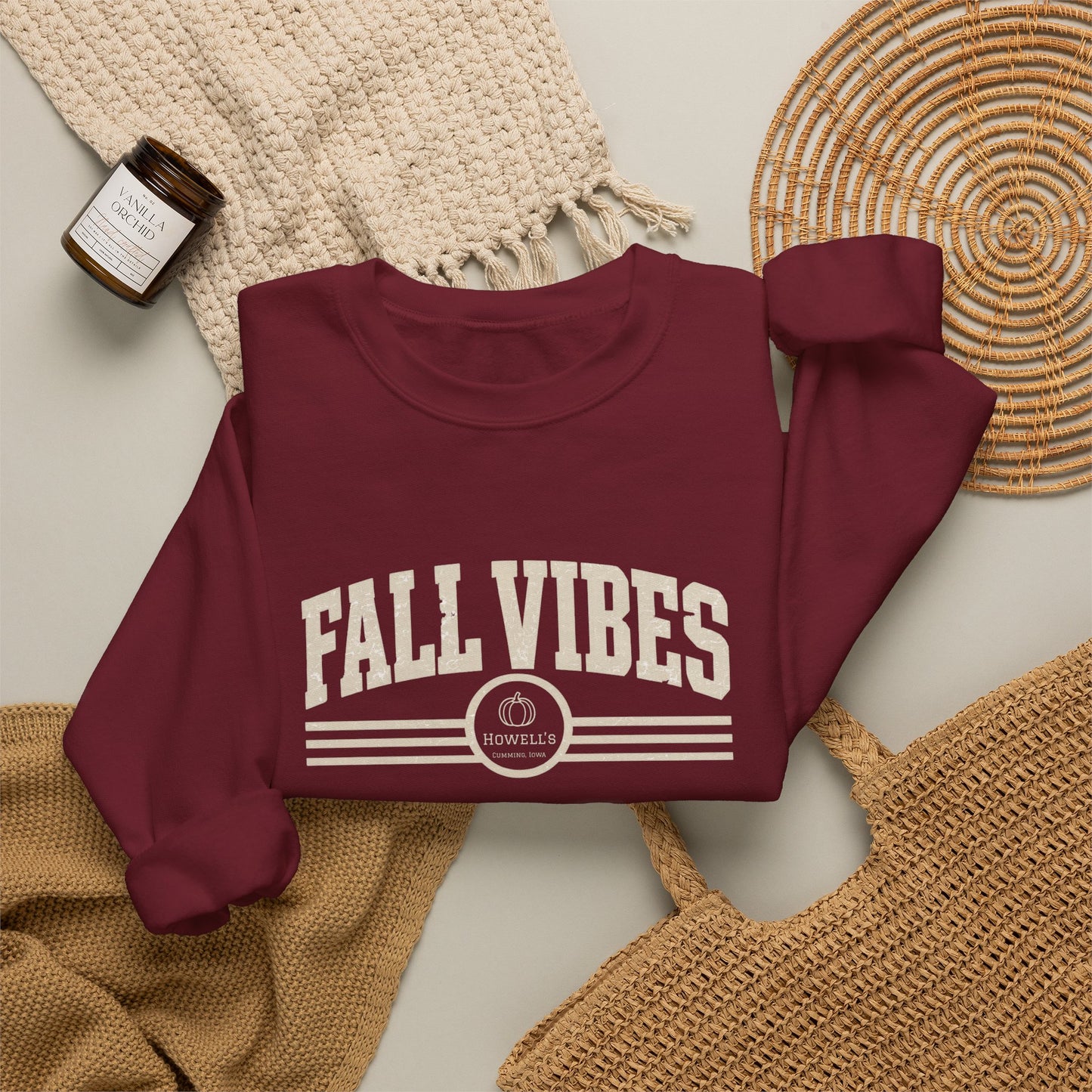 Fall Vibes Crewneck Sweatshirt — Cozy Autumn Graphic Pullover
