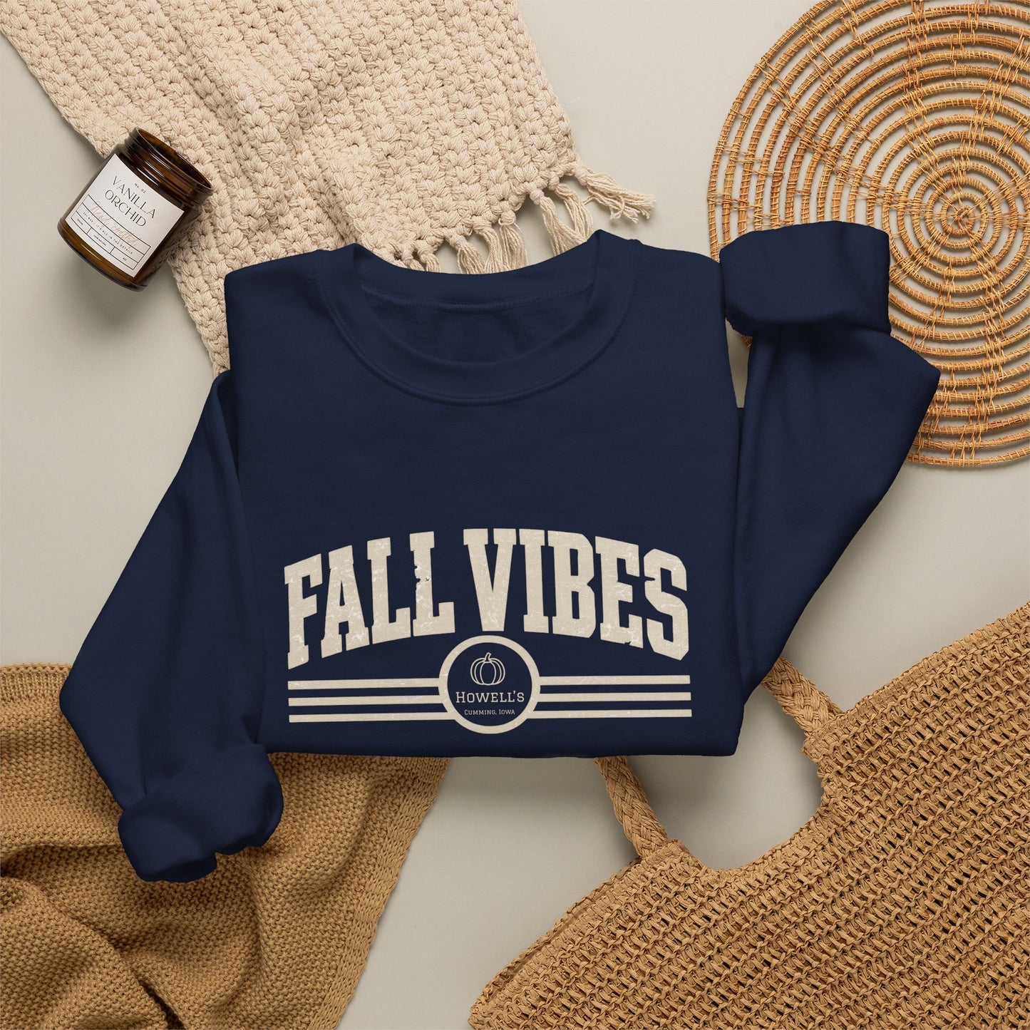 Fall Vibes Crewneck Sweatshirt — Cozy Autumn Graphic Pullover