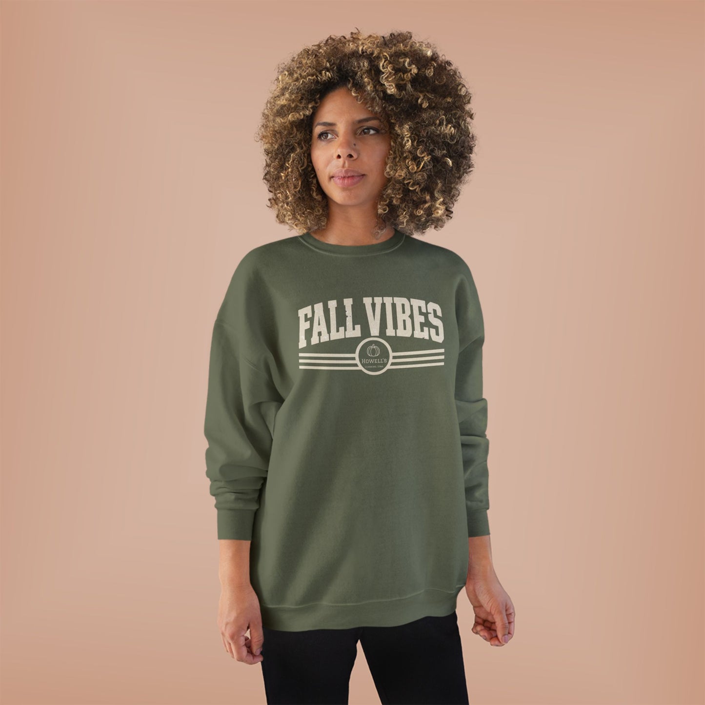 Fall Vibes Crewneck Sweatshirt — Cozy Olive Autumn Pullover