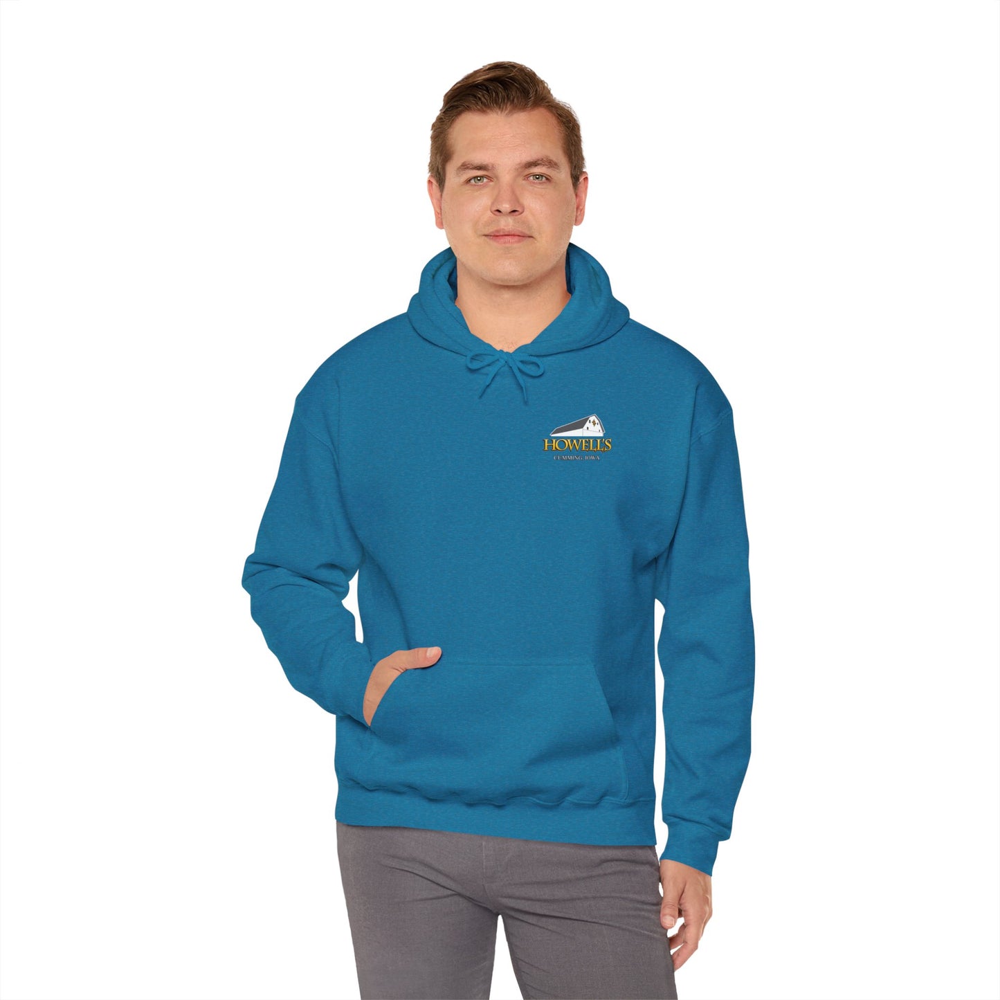 Adult Unisex Hoodie, Gildan Brand Howells  Logo on front, Goats on Back
