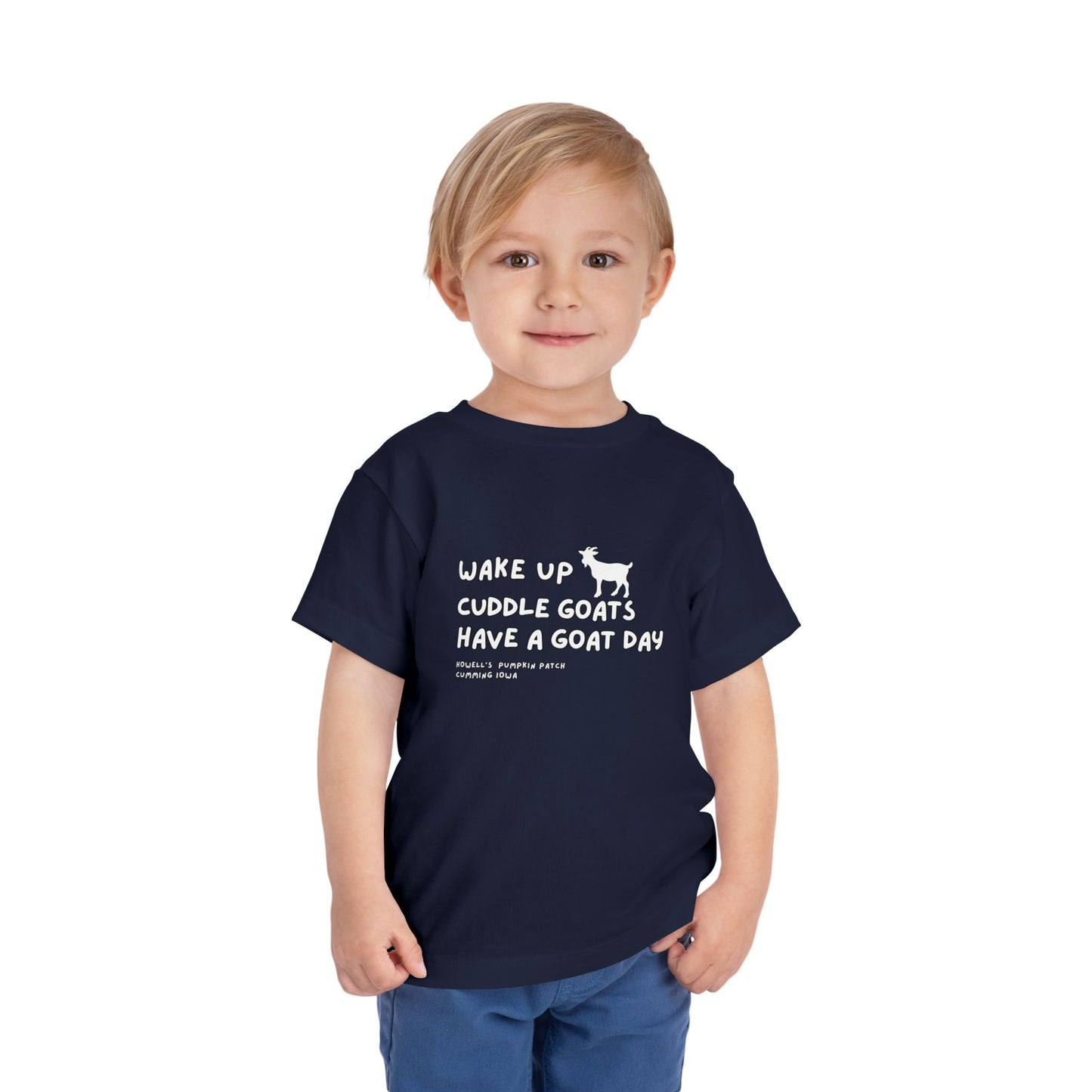 Toddler Tee — "Wake Up, Cuddle Goats, Have a Goat Day" Cute Goat Graphic